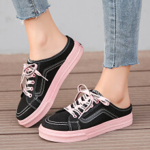 (black-6) slingbacks flat canvas shoes woman letter printing lace up sneakers slip on platform espadrilles women creepers