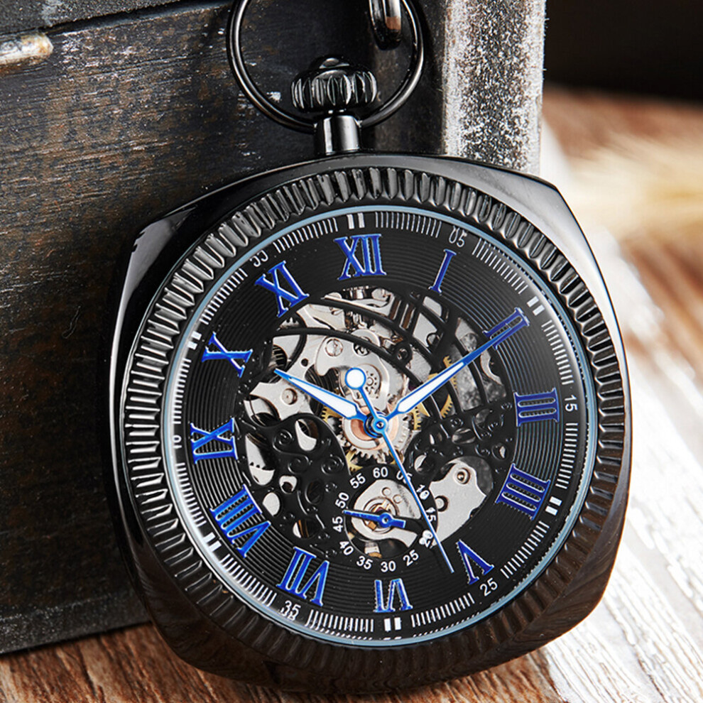 Gorben Unique Cover Mechanical Pocket Watch Men Retro Casual Skeleton Dial Hand Wind Male Fob Chain Watches on OnBuy