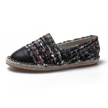 Famous European Patchwork Espadrilles Shoes Woman Leather Creepers Flats Ladies Loafers Leather Loafers