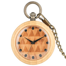 Creative Triangle Dial Wooden Pocket Watches Bamboo Quartz Pocket Watch Pendant Chain For Boys Girls