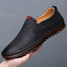 (Black-EUR 40 7.5) Zapatos Leather Shoes Men's Spring Soft Leather Casual Leather Shoes Texture Stitching Wear-resistant Men's Shoes