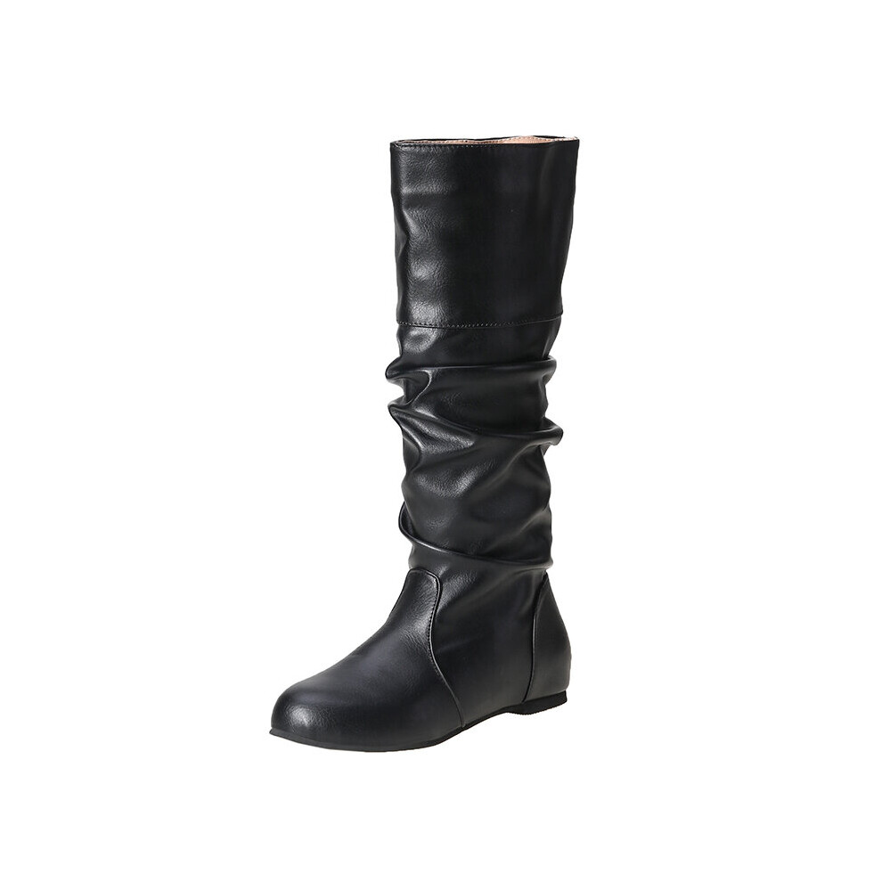 Winter Women Boots Slouch Boots Female Knee High Boots Faux Leather Flat Heels Bootie Ladies Size Round Toe-image-OPC-PBTKCVN-NEW