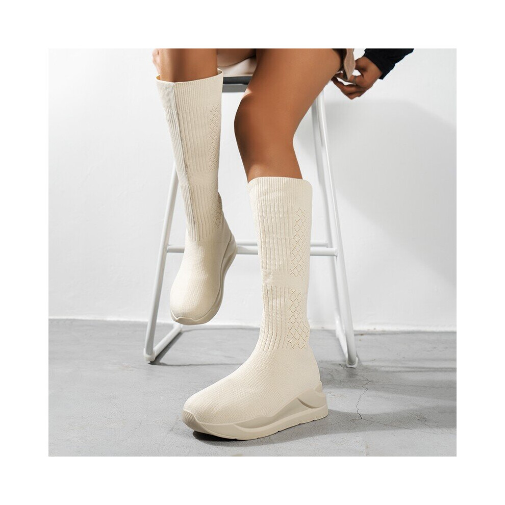 Winter Autumn Women Platform Over The Knee Boots Ladies Stretch Knitted Socks Long Boots Slip on Thick Bottom Shoes Woman-image-OPC-PBTKCXG-NEW