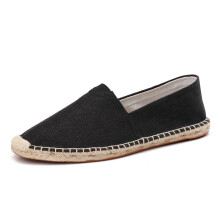 (Black-9) Men Shoes Summer Espadrilles Men Canvas Sneakers Breathable Fisherman Shoes Men Slip On Loafers Large Size 45 Sneakers