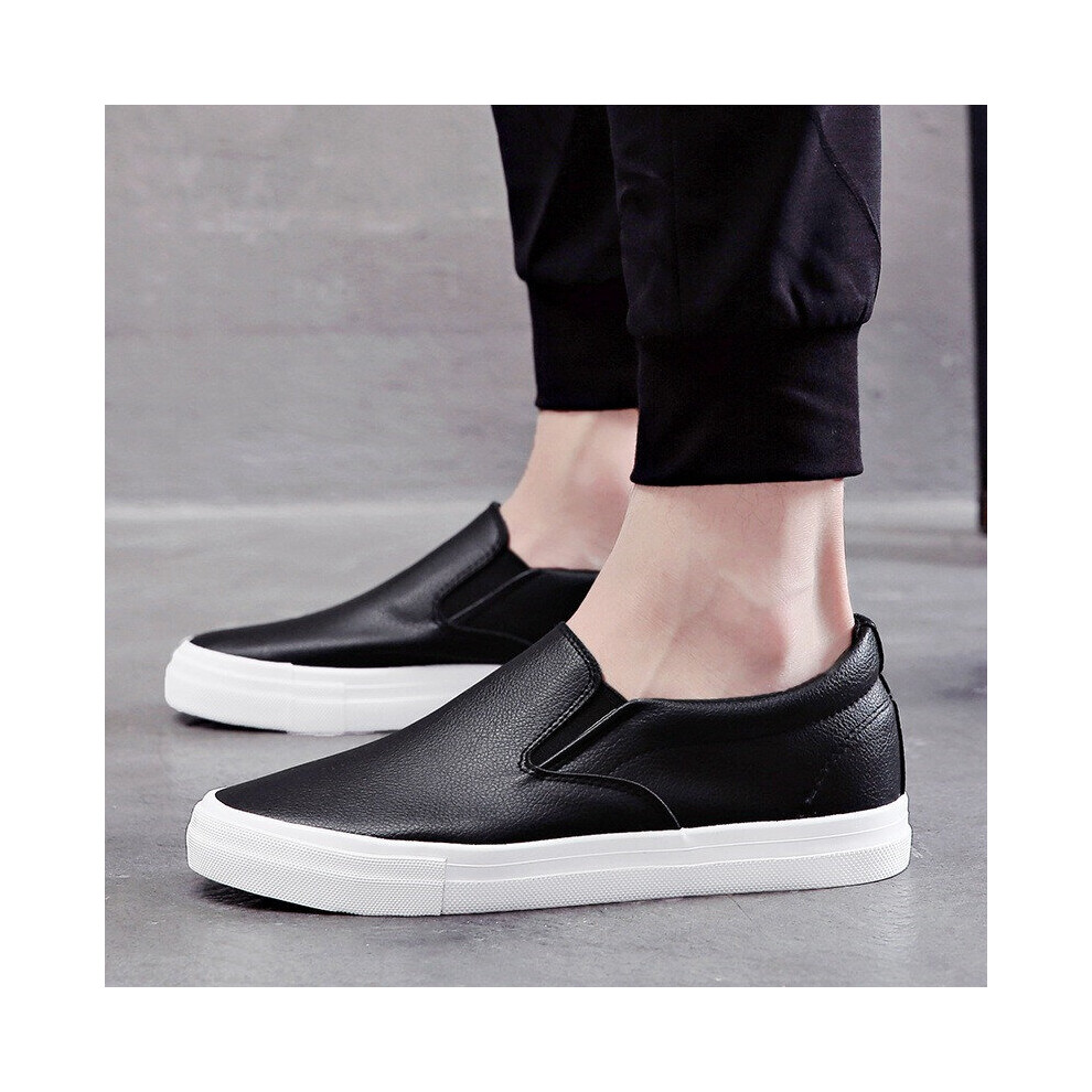 (MX194 black Black-8.5) Classic Men Slip On Casual Leather Shoes Low Top Outdoor Flats Sneakers Comfortable Lazy Loafers Height Increase Shoes For Man