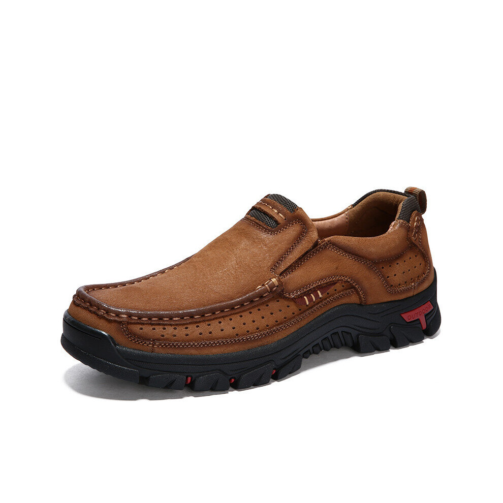 (Brown Slip On Beige-US 14 (EUR 48) 14) Leather Loafers Men Moccasin Sneakers Flat High Causal Men Shoes Male Footwear Boat Shoes Size 38-48