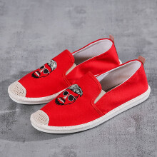 (Red 2908 Beige-41) Flats Embroidered Men's Loafers Shoes Linen Slip-on Male Espadrille Canvas Fisherman Shoes Men zapatillas hombre