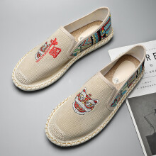 (Beige 3660 1 Beige-40) Mens Chinese Style Embroidery Shoes Men Flats Loafers Colorful Men Slip On Shoes Embroidered Man Espadrilles