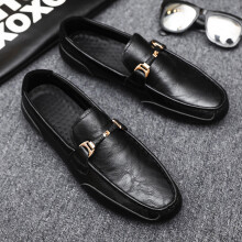 (Black-39) Casual Men Leather Shoes Slip on Formal Loafers Moccasins Italian Male Driving Flat Breathable Solid