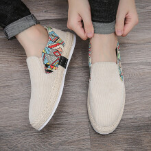 (Beige-44) Men's Linen Breathable Casual Flats Shoes Mens Slip on Loafers Espadrilles Male Fisherman Shoes Driving Mocassins Hombre