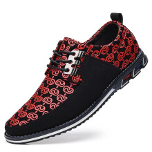 (Black Red Black-US 6.5 (EUR 39) 6.5) [Four Colors] Men's Leather Casual Shoes Loafers Moccasins Breathable Slip On Driving Lace-Up Patchwork