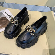 Women Spring Platform Flats Shoes Women Loafers Slip on Boat Shoes Metal Chain Casual Leather Oxfords