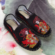 (tb Beige-43) Printed Embroidered Shoes Men Flat Shoes Casual Slip-on Men Loafers Shoes Chinese Espadrilles Ethnic Shoes Women