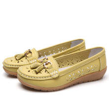 Summer Leather Women's Shoes Moccasins Platform Shoes Soft Boat Shoes Cutout Flats Casual Low Heel Nurse Shoes