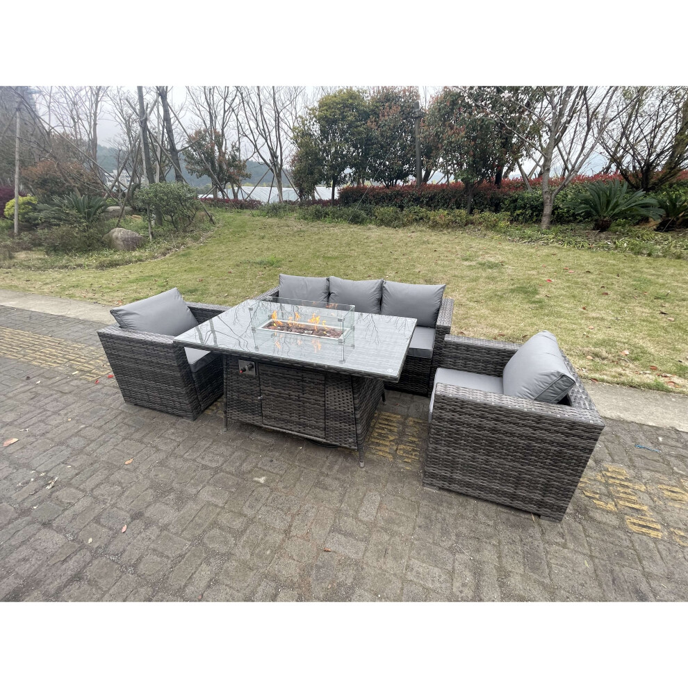 Fimous (5 Seater) Fimou Pe Rattan Garden Furniture Gas Fire Pit Dining Table Lounge Sofa