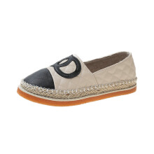 Famous European Patchwork Espadrilles Shoes Woman Leather Creepers Flats Ladies Loafers Leather Loafers