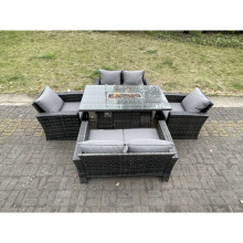 (6 seater) Fimous Rattan Outdoor Furniture Gas Fire Pit Dining Table  Chairs Sofa
