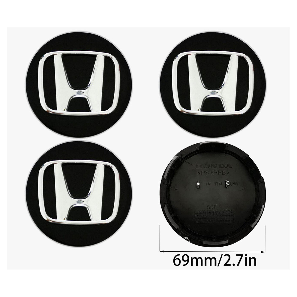 Set of 4 Honda Black Wheel Rim Center Caps Chrome Logo 69MM/2.75