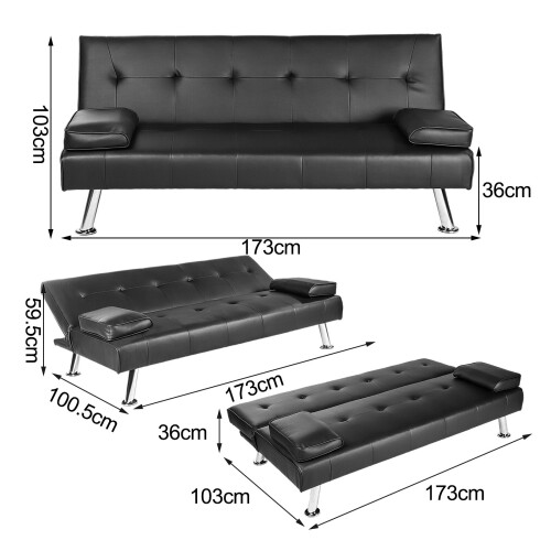 SOFA BED Faux Leather Black Sofa Bed recliner 3 Seater Luxury/Budget on