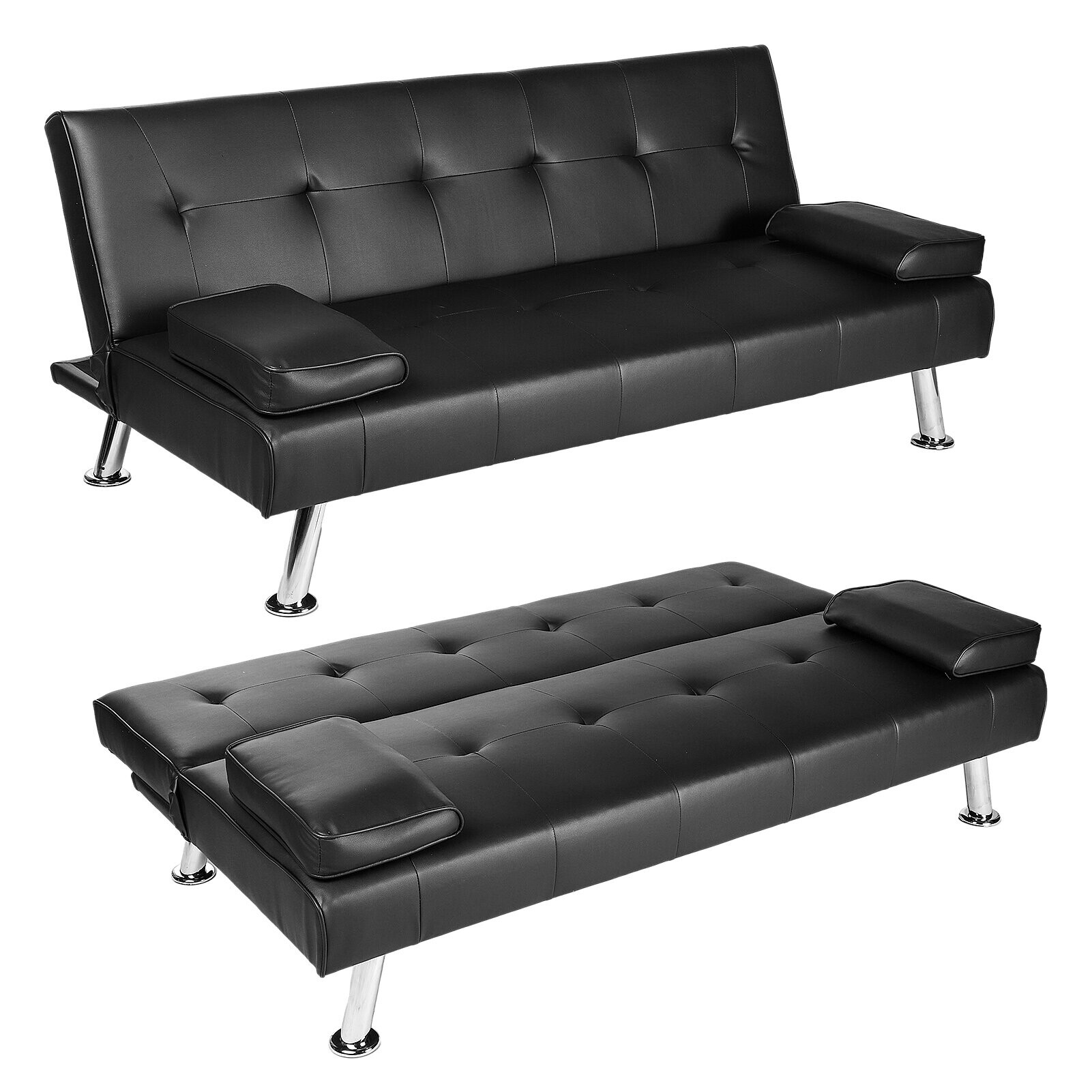SOFA BED Faux Leather Black Sofa Bed recliner 3 Seater Luxury/Budget on ...