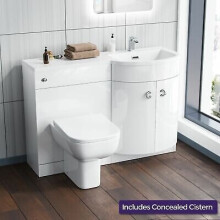Nes Home 1100mm P Shaped RH White Vanity Basin Cabinet WC Unit and Rimless BTW Toilet
