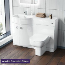 Nes Home 1100mm P Shaped LH White Vanity Basin Cabinet WC Unit and Rimless BTW Toilet