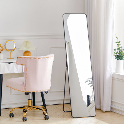 Living And Home (50cm W x 160cm H) Modern Rectangular Metal Full Length Mirror Black
