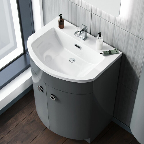 NES Home Nes Home Grey 600mm Freestanding Gloss Basin Vanity Storage Unit 2