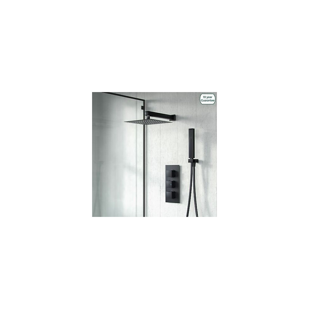 Matte Black Square Shower Head Concealed Thermostatic Mixer Valve HandHeld