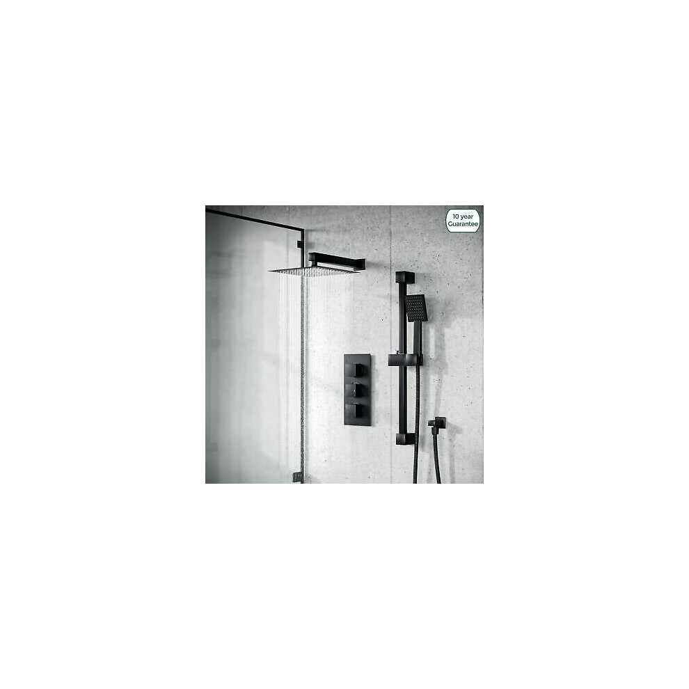 Matt Black Rainfall Shower with Thermostatic Control and Hand Held Kit | Temel