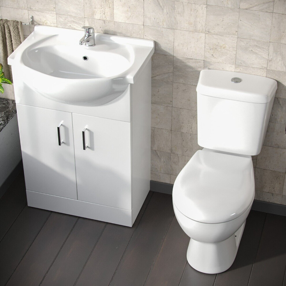 Nes Home Dyon 550Mm Floorstanding Vanity Basin Unit & Close Coupled Eco Toilet White