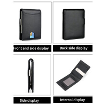 RFID Blocking Leather Money Clip Slim Wallet for Men with Metal Clip Thin Male Purse