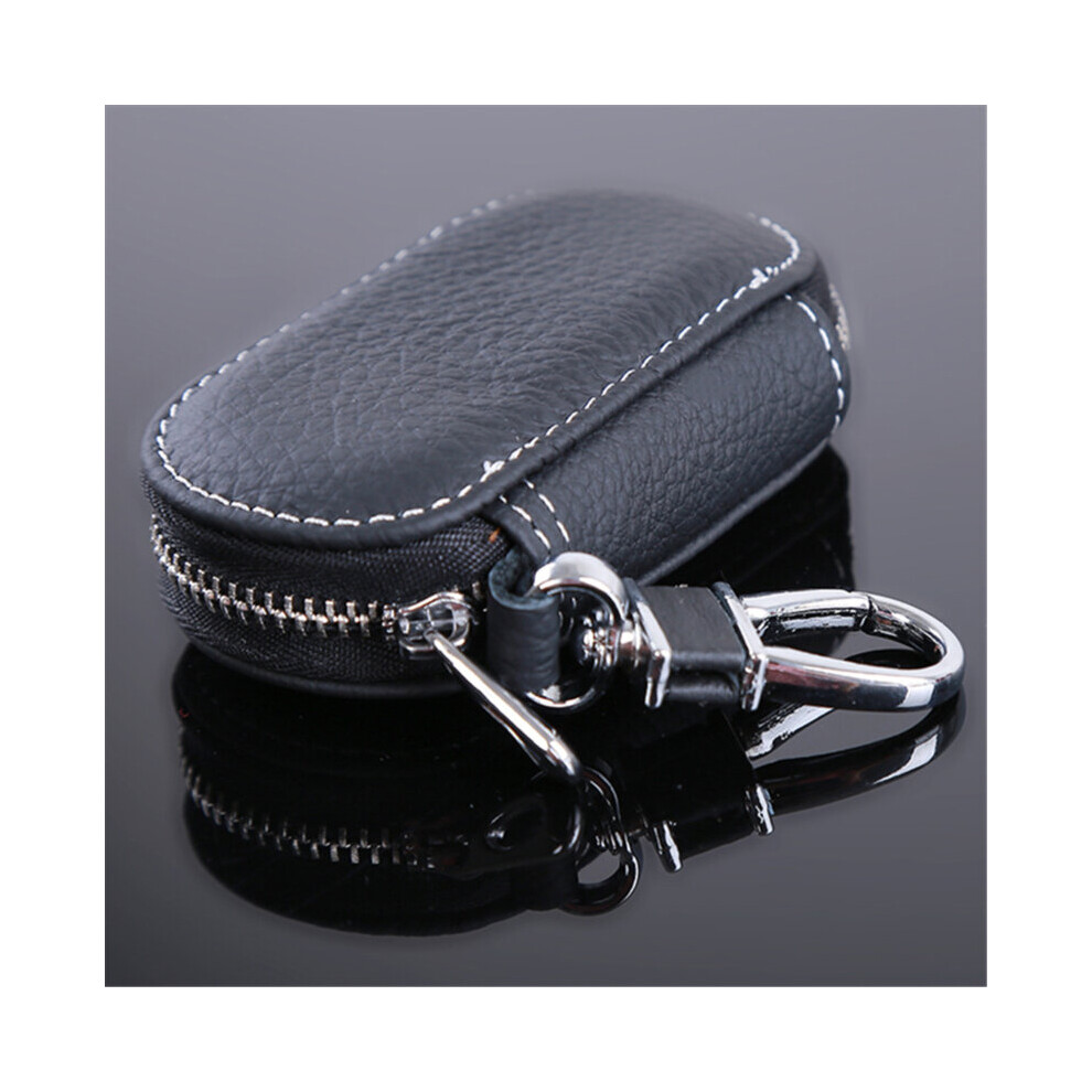 Leather Car Key Wallets Men Key Holder Housekeeper Keys Organizer Women Keychain Covers Zipper Key Case Bag Unisex Pouch Purse Black 885662312216