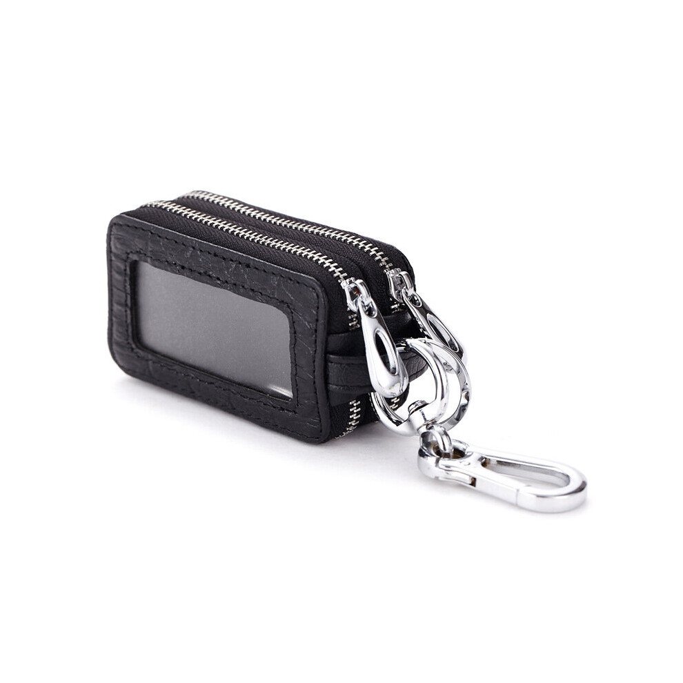 Leather Car Key Holders Crocodile Pattern Doul Zipper Key Wallet Square Cowhide Home Key Case With Window Black 885662316627