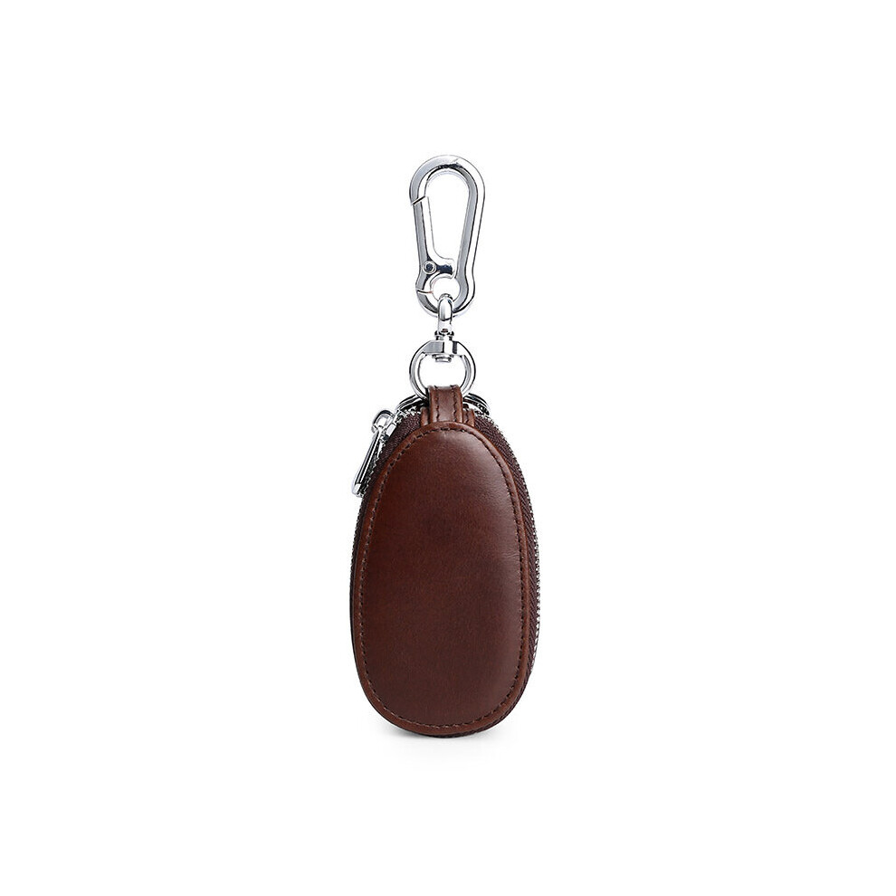 Leather Car Key Organize Mini Portable Double Layer Oval Cowhide Car Home Key Holder Wallet With Hook Multicoloured 885662318430