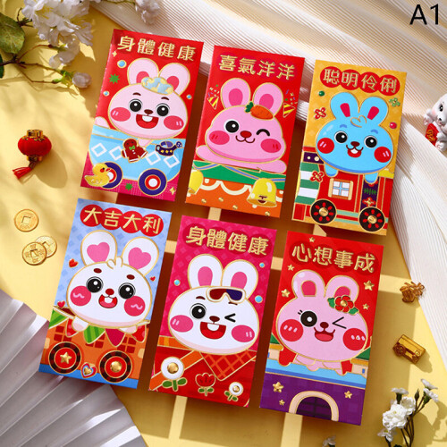 6Pcs/Bag Cartoon Rabbit Year Red Envelope Chinese Year Decor Spring