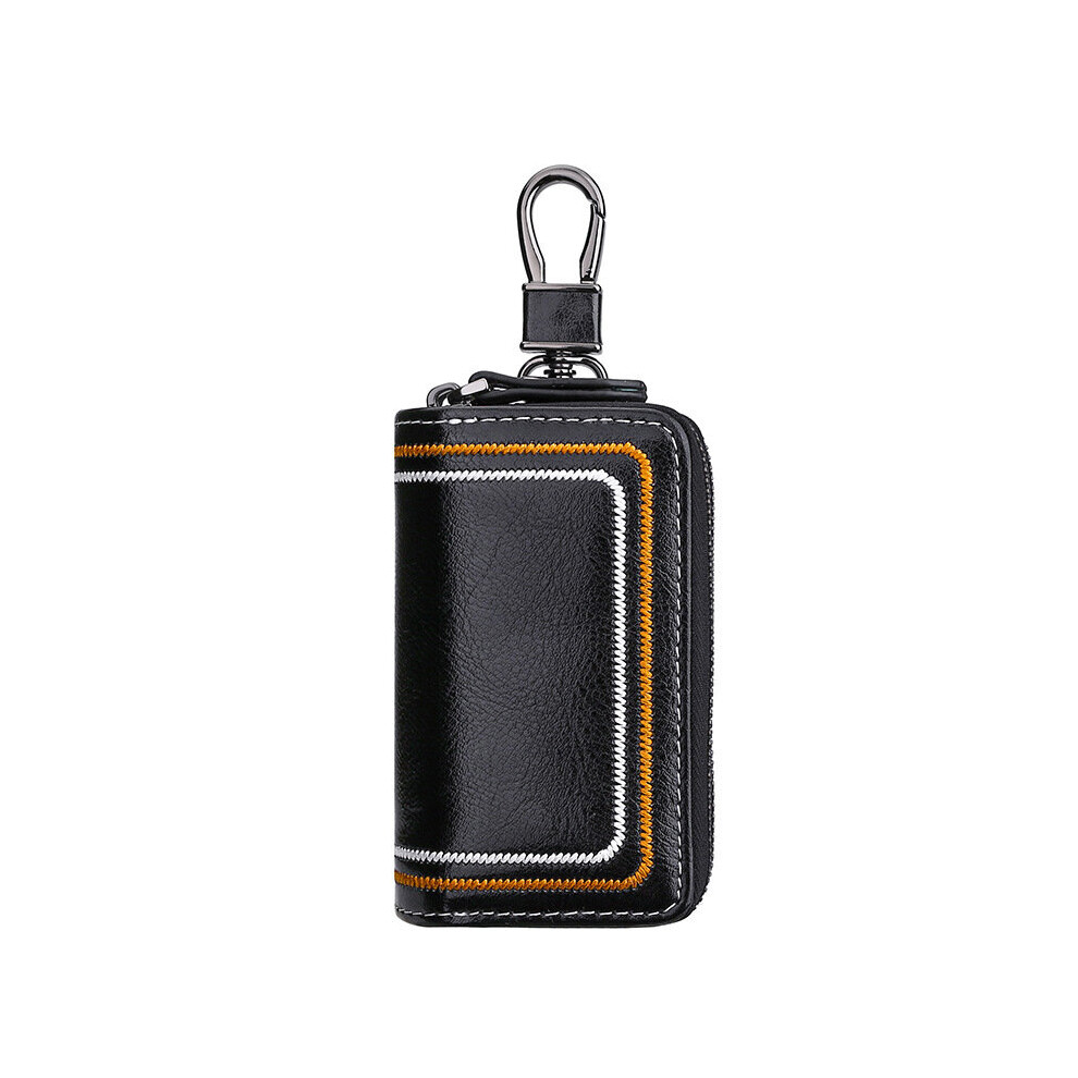 Embroidery Cowhide Key Wallets Double Layer Key Organizer Cow Leather Keychain For Car Keys House Key Holder For Keys Black 885662318232