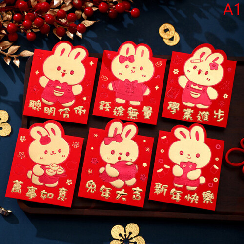 6Pcs/Bag Cartoon Rabbit Year Red Envelope Chinese Year Decor Spring