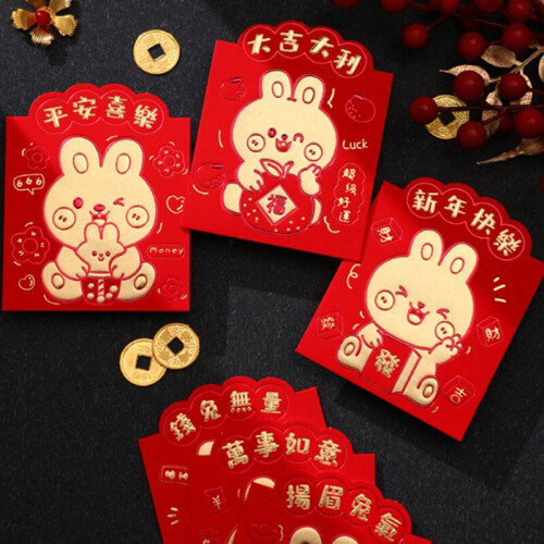 6Pcs/Bag Cartoon Rabbit Year Red Envelope Chinese Year Decor Spring 2