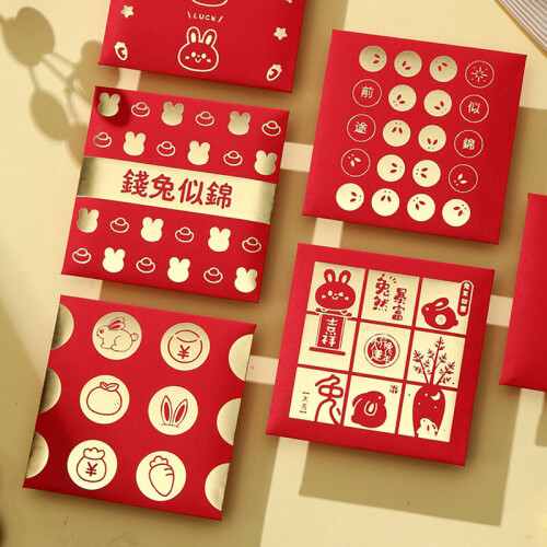 6Pcs/Bag Hot Stamping Rabbit Red Packet Chinese Year Decor Spring 1