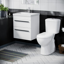 500mm White Wall Hung 2 Drawer Basin Vanity Cabinet WC Close Coupled Toilet Pan