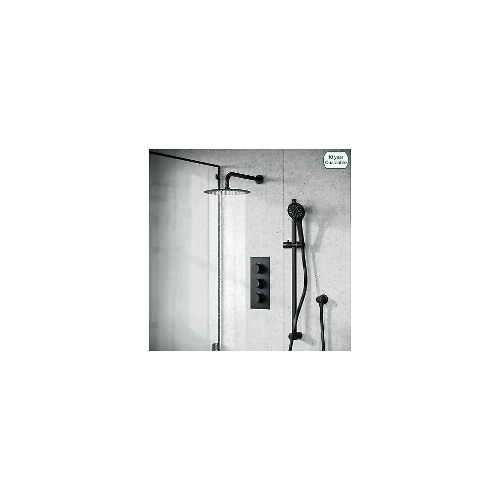 Overhead Rainfall Shower Matt Black Thermostatic Mixer Valve and Handheld |Temel