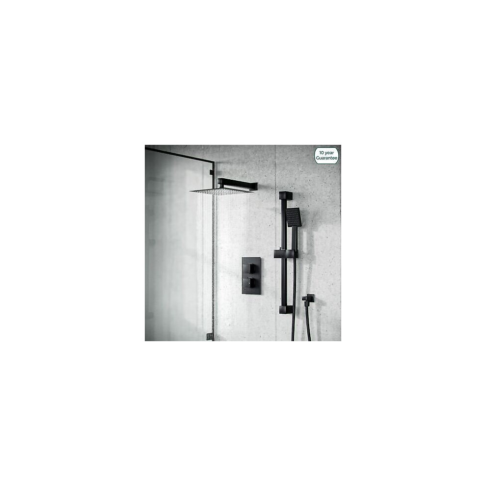 Matt Black Rainfall Shower Head with Hand Held and Thermostatic Valve | Temel