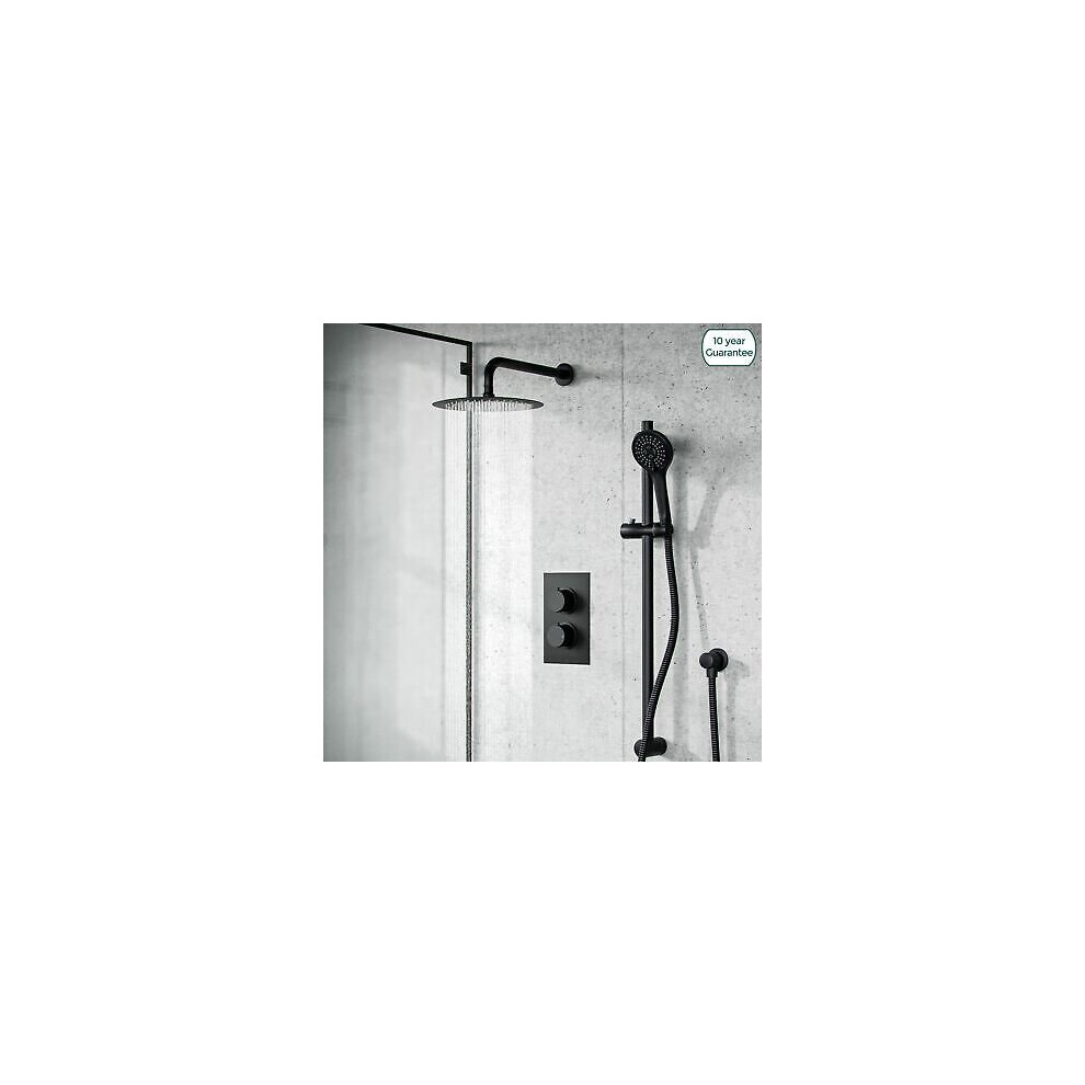 Rainfall Shower Head Thermostatic Mixer Valve Hand Held Matt Black Kit | Temel