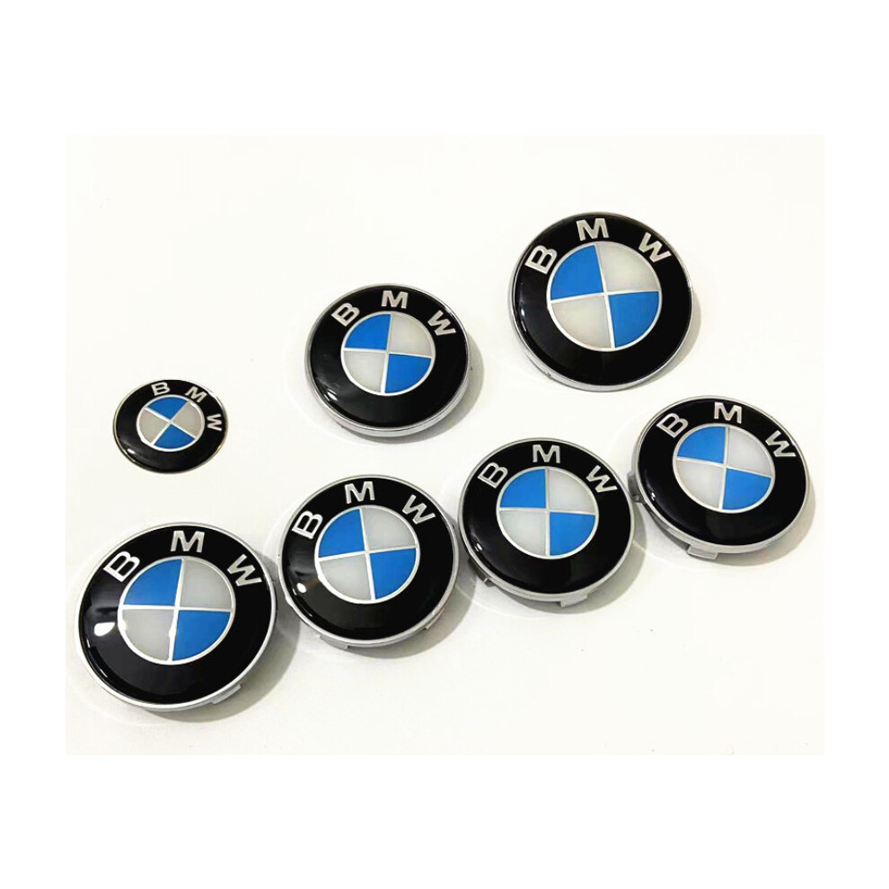 ( Set 1??82+74+4*68+45Mm?) 7Pcs/Set Of Bmw Boot Bonnet Badges Alloy Wheel Cap Blue/White 5701510938511