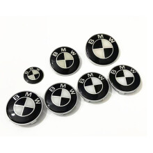 (Black White, Set 1??82+74+4*68+45mm?) 7PCS/Set of BMW Boot Bonnet Badges Alloy wheel cap