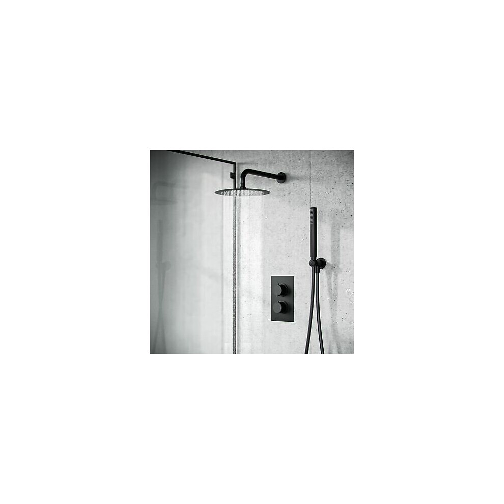 Black Matt Round Concealed Thermostatic Mixer Valve Hand Held Shower Set | Temel