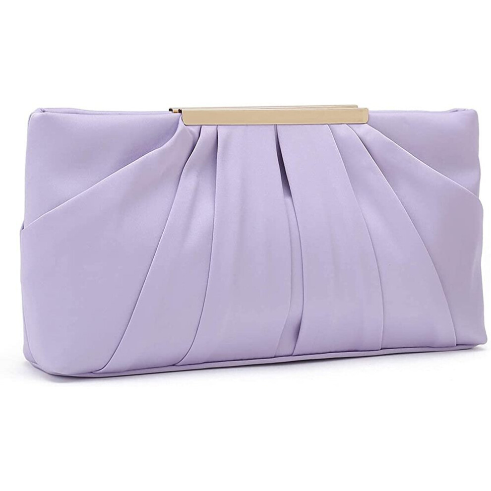 (Lavender) Evening Bag Elegant Pleated Satin Formal Handbag