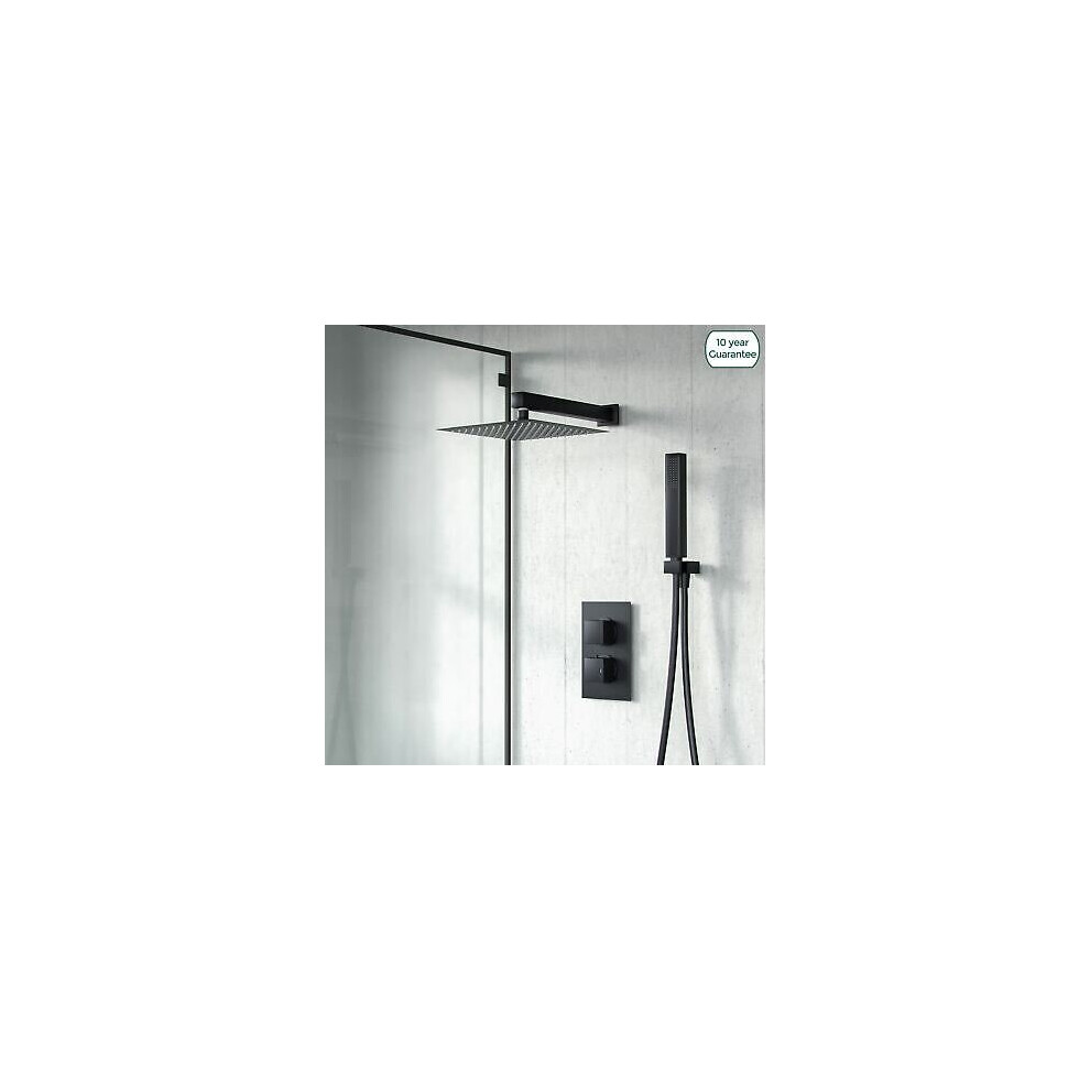 Black Matt Square Rainfall Shower Head with Hand Held Thermostatic Valve | Temel