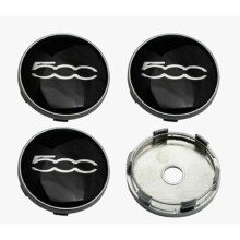 Set of 4 Black & Chrome Fiat 500 60mm Wheel Center Caps - ABS/Aluminium, Weatherproof Replacement